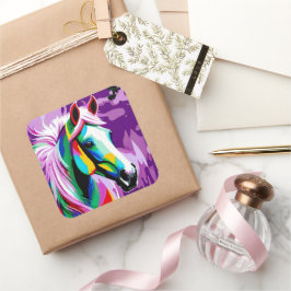 Colorful Pony Fyrkantigt Klistermärke