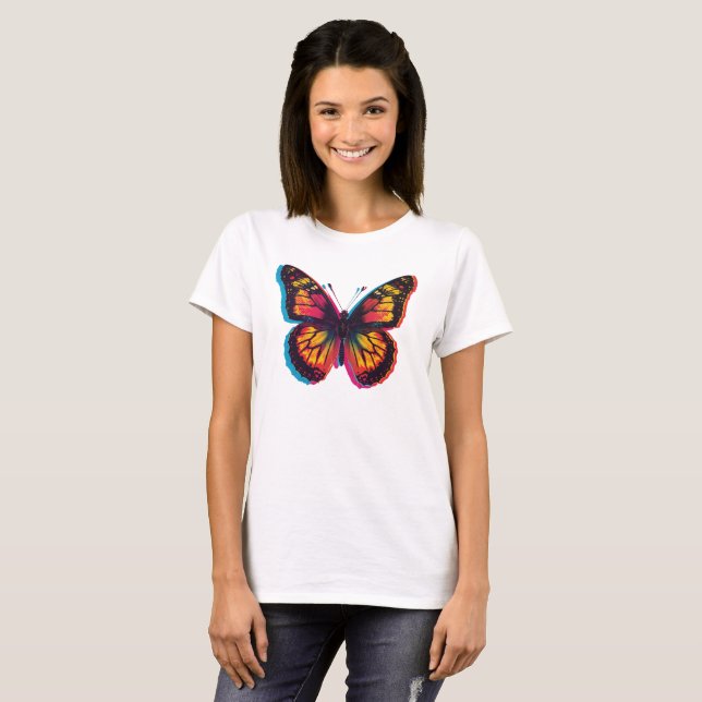 Colorful Pop Art Butterfly – Retro T-Shirt (Hel framsida)