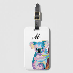 Colorful Pop Art Koala Monogrammed Bagagebricka