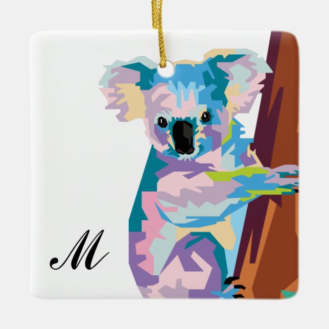 Colorful Pop Art Koala Monogrammed Julgransprydnad Keramik (Framsida)