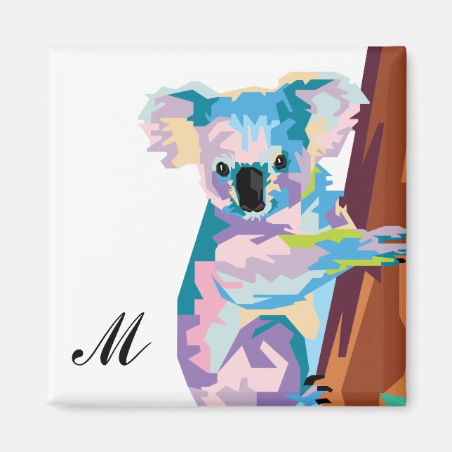 Colorful Pop Art Koala Monogrammed Magnet (Framsidan)