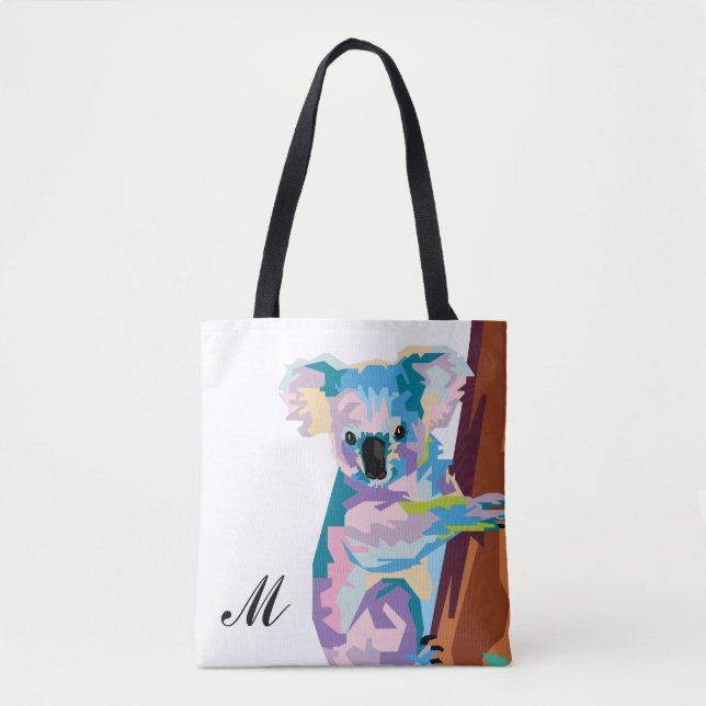 Colorful Pop Art Koala Monogrammed Tygkasse (Framsida)