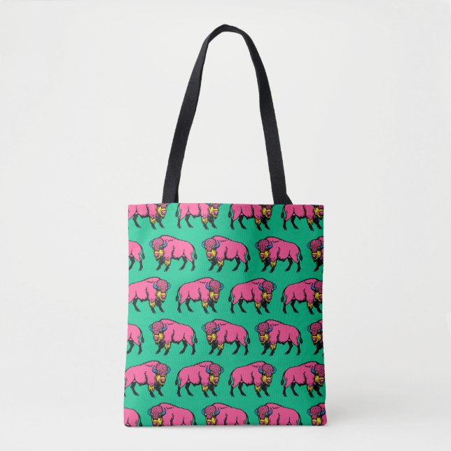 Colorful Pop-Art Southwestern Buffalo/Bison Tygkasse (Framsida)