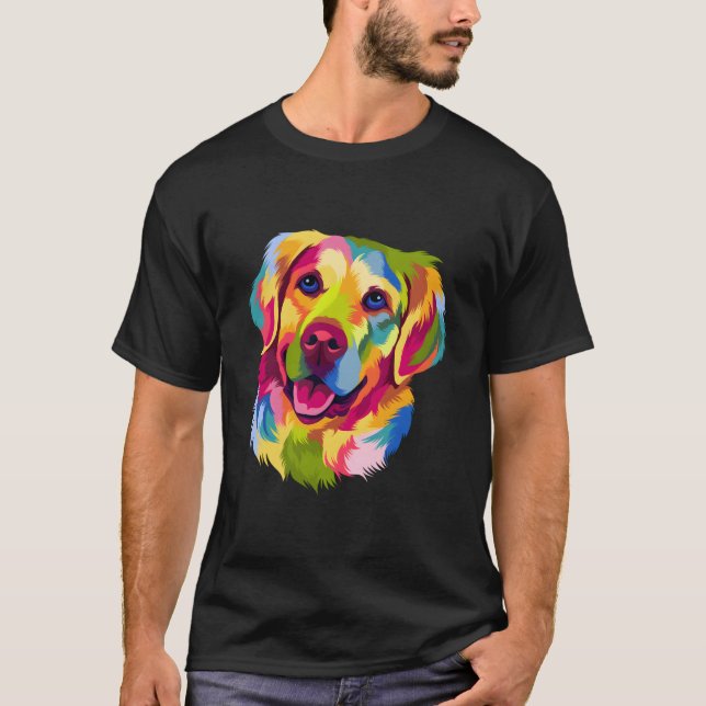 Colorful Pop Golden Retriever Portrait Owner T Shirt (Framsida)