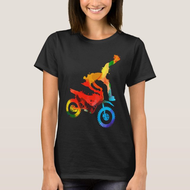 Colorful Pop Portrait  Motorcycle Motocross T Shirt (Framsida)