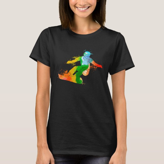 Colorful Pop Portrait Snowboarding T Shirt (Framsida)