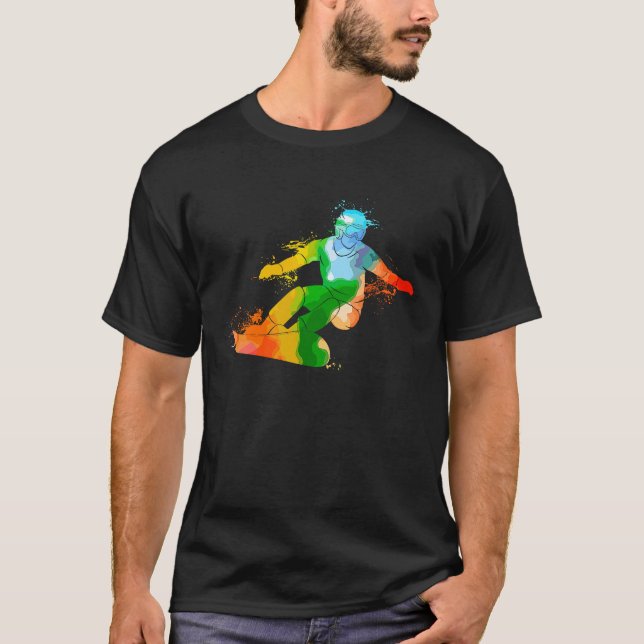 Colorful Pop Portrait Snowboarding T Shirt (Framsida)