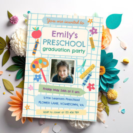 Colorful Preschool Graduation Photo Text Inbjudningar