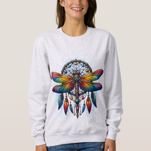 Colorful Psychedelic Dragonfly Dreamcatcher Boho T Shirt (Framsida)