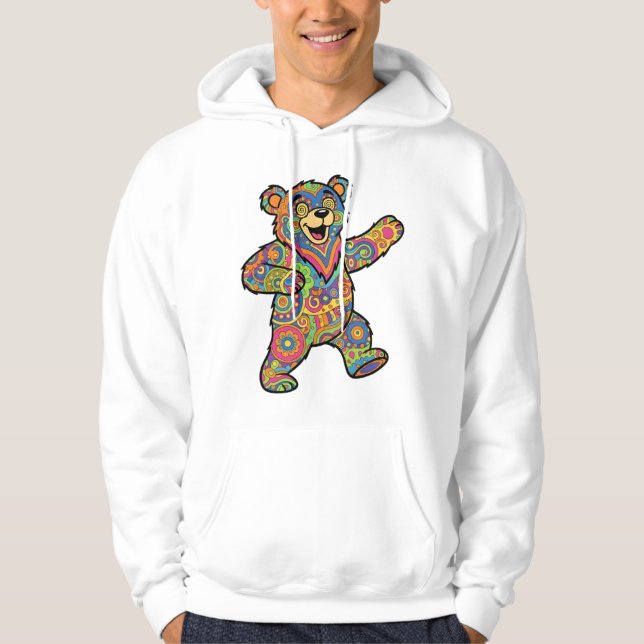 Colorful Psychedelic Teddy Bear Art Hoodie (Framsida)