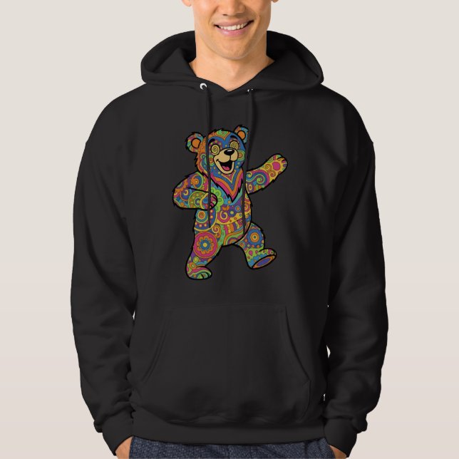Colorful Psychedelic Teddy Bear Art Hoodie (Framsida)