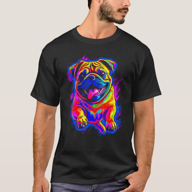 Colorful Pug Dog T Shirt (Framsida)