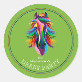 Colorful Racehorse Derby Party Black Runt Klistermärke