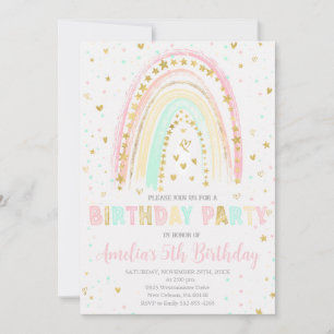 Colorful Rainbow Birthday Inbjudan, Regnbåge Inbjudningar