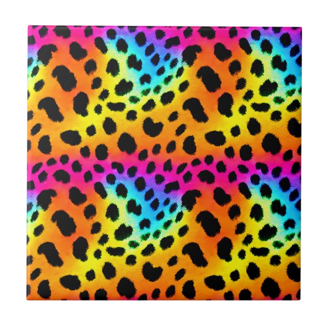 Colorful Rainbow Cheetah Seamless Mönster Kakelplatta (Framsidan)