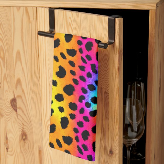 Colorful Rainbow Cheetah Seamless Mönster Kökshandduk (Thirds Fold)