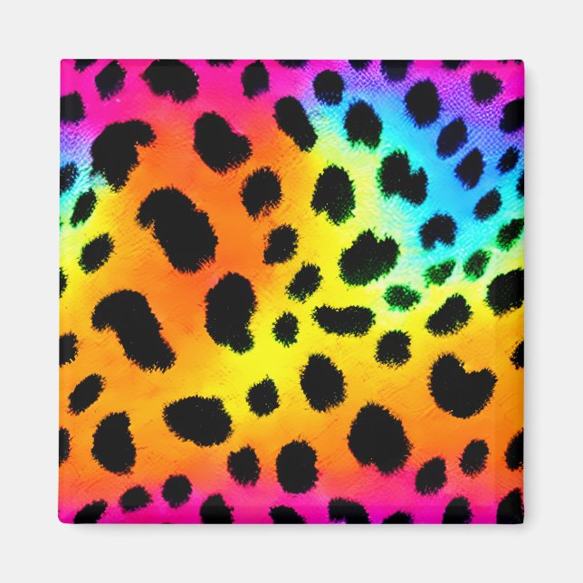 Colorful Rainbow Cheetah Seamless Mönster Magnet (Framsidan)