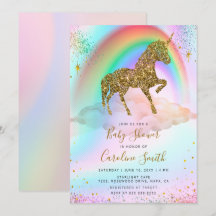 Colorful Rainbow Guld Glitter Unicorn Baby Shower