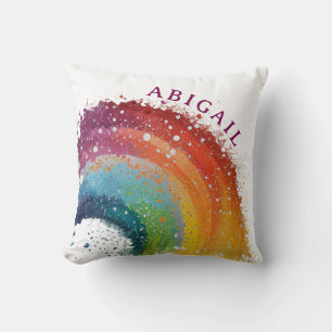 Colorful Rainbow Guld Star Bold Söt Girl Namn Kudde