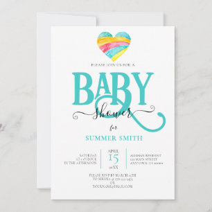 COLORFUL RAINBOW HEART GENDER NEUTRAL BABY SHOWER INBJUDNINGAR