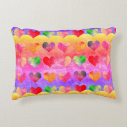 Colorful Rainbow Hearts Boho Art Prydnadskudde