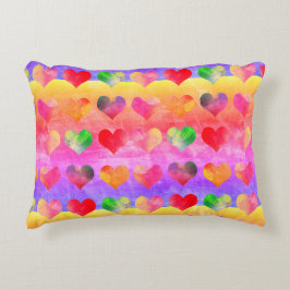 Colorful Rainbow Hearts Boho Art Prydnadskudde