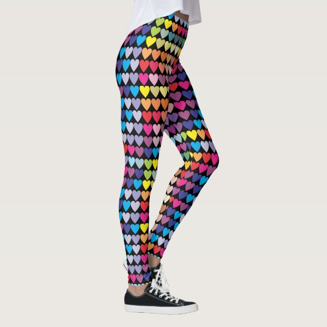 Colorful Rainbow Hearts Pattern Leggings (Höger)