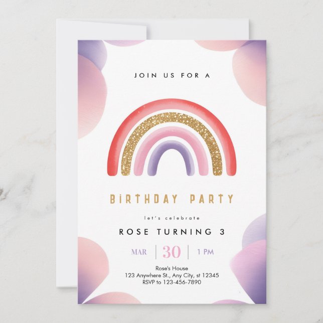 Colorful Rainbow Kids Birthday Invitation – Cute P Inbjudningar (Framsida)