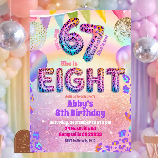 Colorful Rainbow Leopard 67 8th Birthday Inbjudningar (Skapare uppladdad)