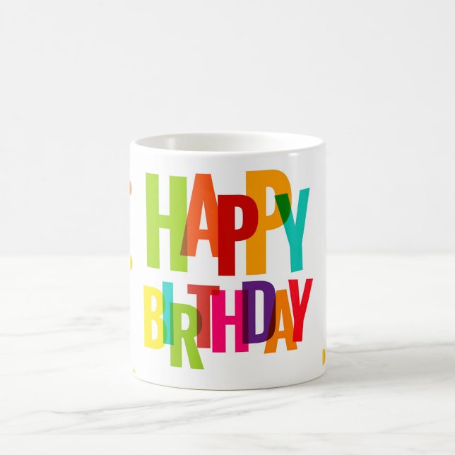 Colorful Rainbow Lettering & Festive Design Kaffemugg (A burst of birthday cheer in every sip.)