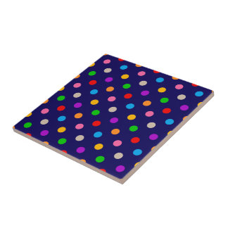 Colorful Rainbow Polka Dots Blue Kakelplatta