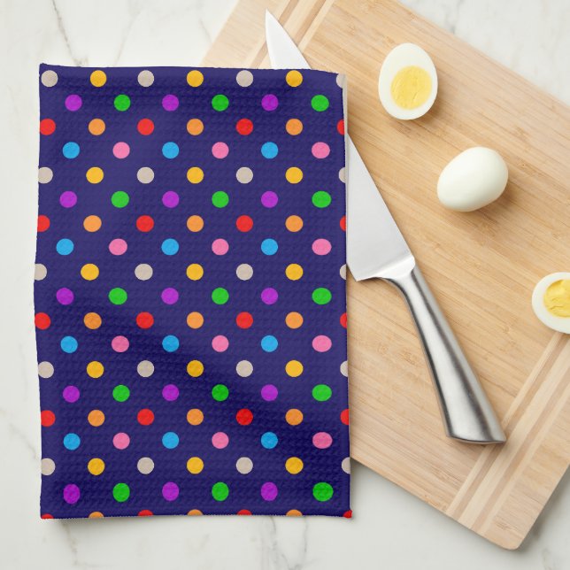 Colorful Rainbow Polka Dots Blue  Kökshandduk (Vikt i Fjärdedel)