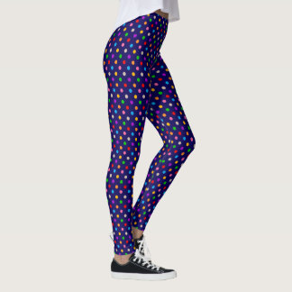 Colorful Rainbow Polka Dots Blue Leggings