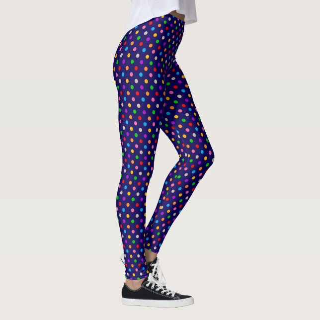 Colorful Rainbow Polka Dots Blue  Leggings (Höger)