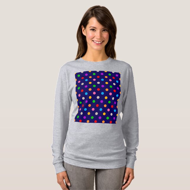 Colorful Rainbow Polka Dots Blue  T Shirt (Hel framsida)