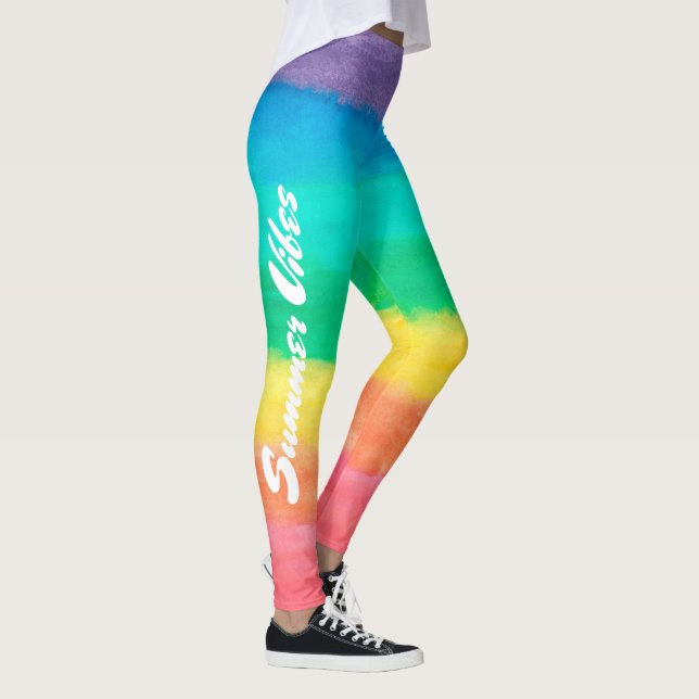 Colorful Rainbow Rand Summer Vibes Leggings (Höger)