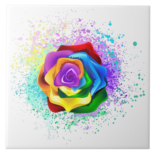 Colorful Rainbow Rose Kakelplatta (Framsidan)