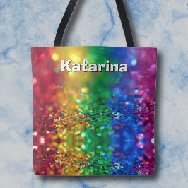 Colorful Rainbow Sequin Print Personalized Name Tygkasse