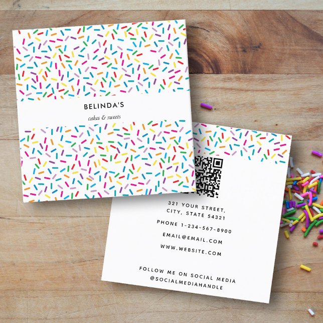 Colorful Rainbow Sprinkles Mönster Fyrkantigt Visitkort (Colorful Rainbow Sprinkles Pattern Square Business Card)