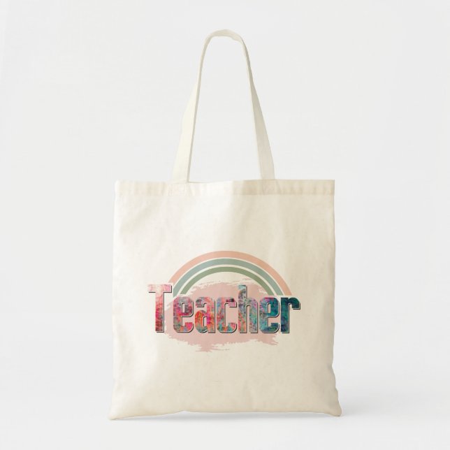 Colorful Rainbow Teacher Tote Bag Tygkasse (Framsidan)