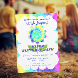 Colorful Rainbow Tie Dye Birthday Invitation Inbjudningar