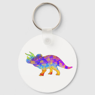 Colorful Rainbow Triceratops Cute Dinosaur Art Nyckelring