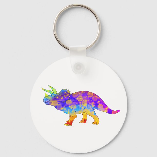 Colorful Rainbow Triceratops Cute Dinosaur Art Nyckelring (Framsida)