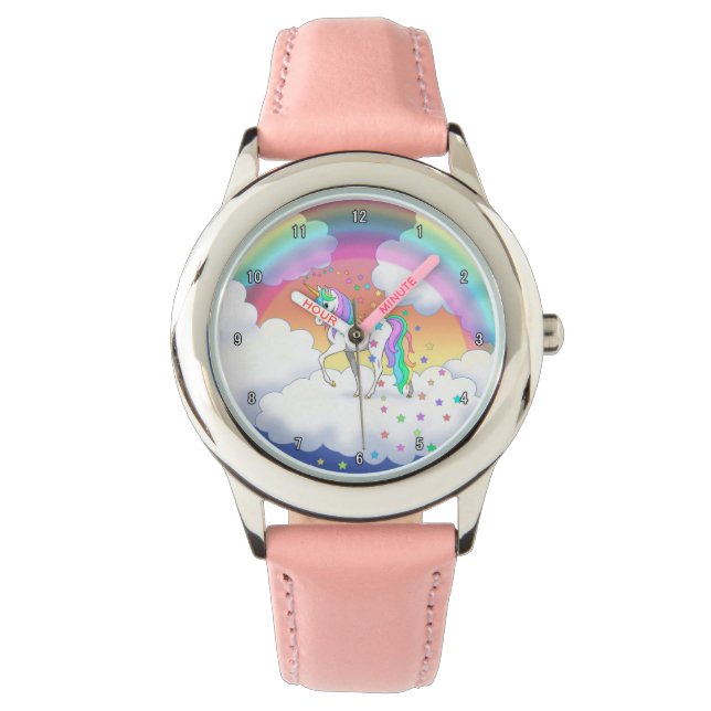 Colorful Rainbow Unicorn and Stars Armbandsur (Framsida)