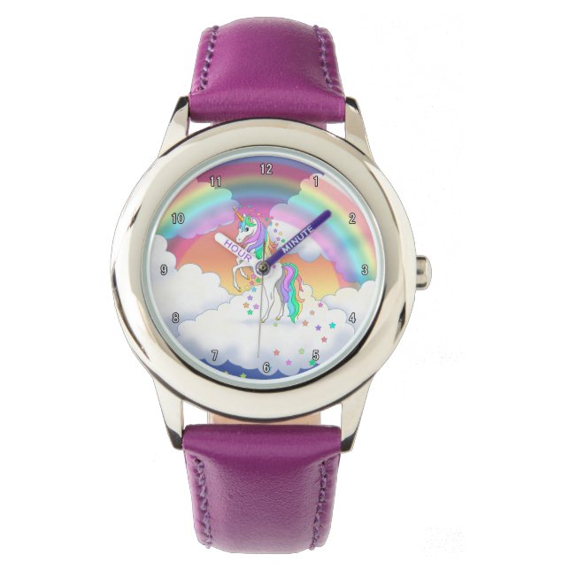 Colorful Rainbow Unicorn and Stars Armbandsur (Framsida)