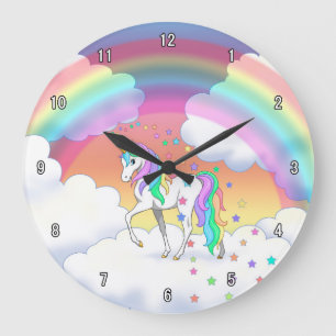 Colorful Rainbow Unicorn and Stars Stor Klocka