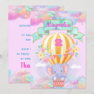 Colorful Rainbow Unicorn Luftballong Elephant Inbjudningar