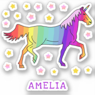 Colorful Rainbow Unicorn Stars Namn Kids Sticker Klistermärken