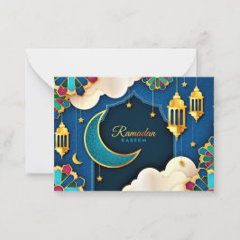 Colorful Ramadan Kareem Guld Crescent Anteckningskort