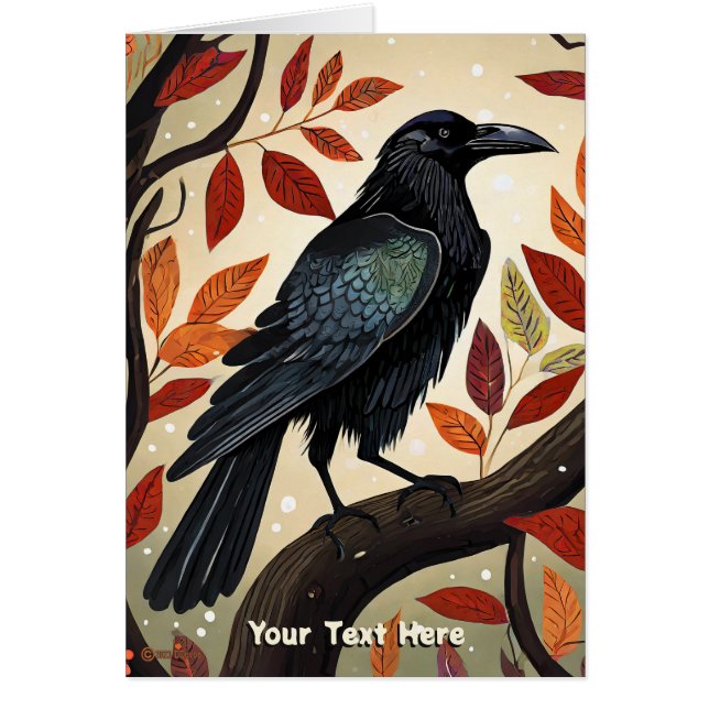 Colorful Raven Perched in a Träd Hälsningskort (Framsidan)
